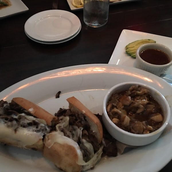 Gf French Dip style sandwich that was so good and the mushroom side!