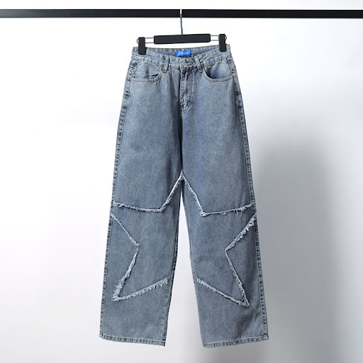 Title 12, Embroidered five-pointed star jeans for men and...