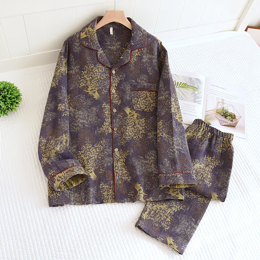 Title 2, Winter Couple Yarn-dyed Cotton Pajamas Long Sle...