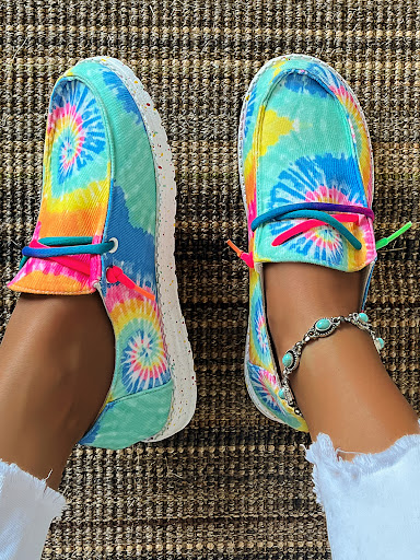 Title 3, Tie-dyed Colored Canvas Shoes Casual Lace Up Li...