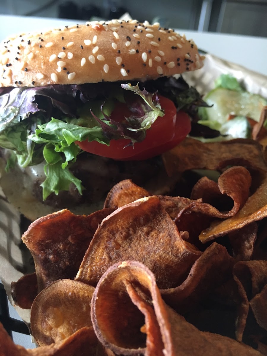 Gf bun and sweet potato chips