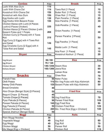 Bengal Food Points menu 