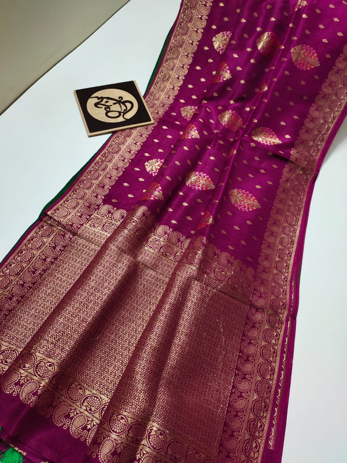 Pure Beneras moonga crepe beautiful meenakari flowers all over saree