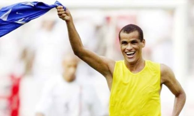 Rivaldo celebrates after scoring for Brazil during the 2002 World Cup quarter finals