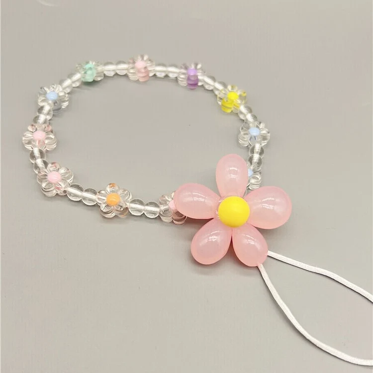 Lanière de poignet courte pour téléphone portable avec perles colorées et porte-clés pour voiture électrique. Sécurité et style réunis !