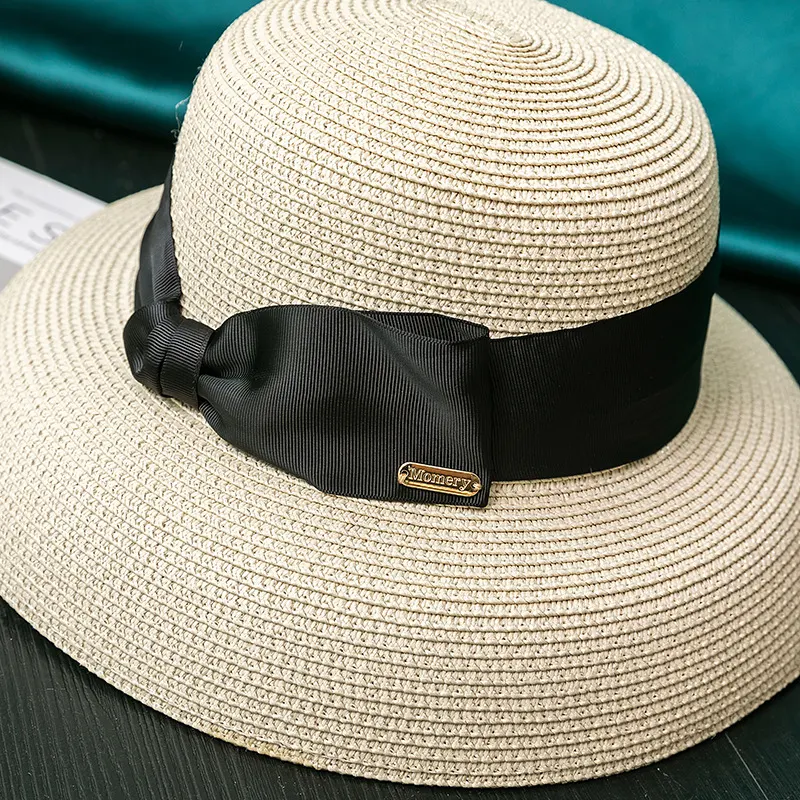 Sombrero de paja con pantalla de viaje para playa, ala grande para mujer