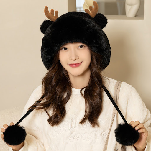 Title 4, Christmas Antler Knitted Plush Hat For Women. A...