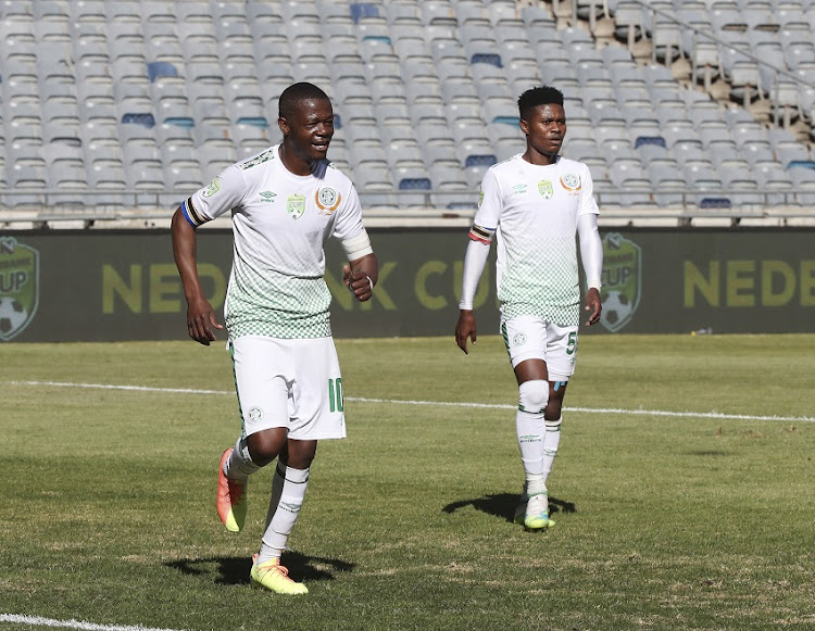 Ndumiso Mabena of Bloemfontein Celtic celebrates scoring a goal during the Nedbank Cup Semi Final match between Baroka FC and Bloemfontein Celtic at Orlando Stadium on August 08, 2020 in Johannesburg, South Africa.