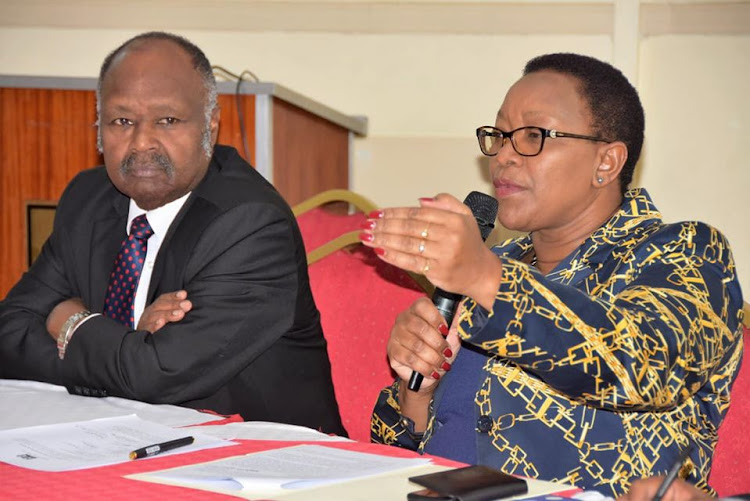 Mental Health Taskforce chair Frank Njenga and Health CS Sicily Kariuki during the inauguration of the team on December 11, 2019