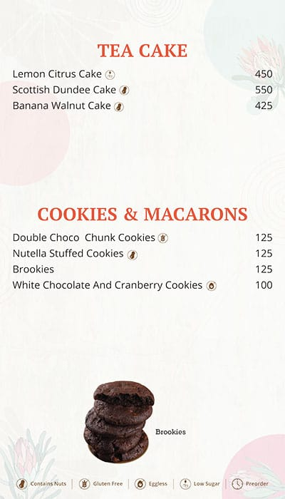 The Artful Baker menu 