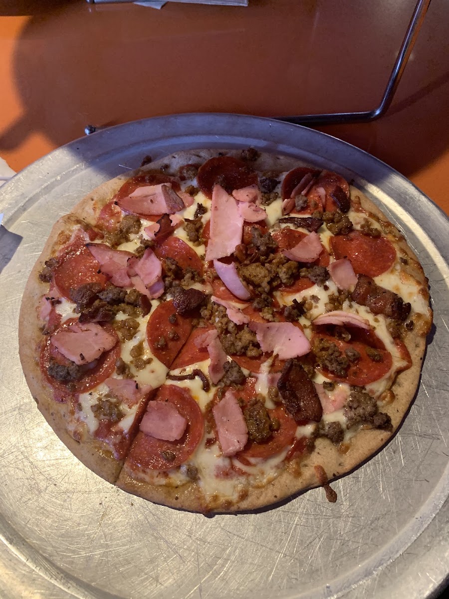 GF meat lovers pizza.