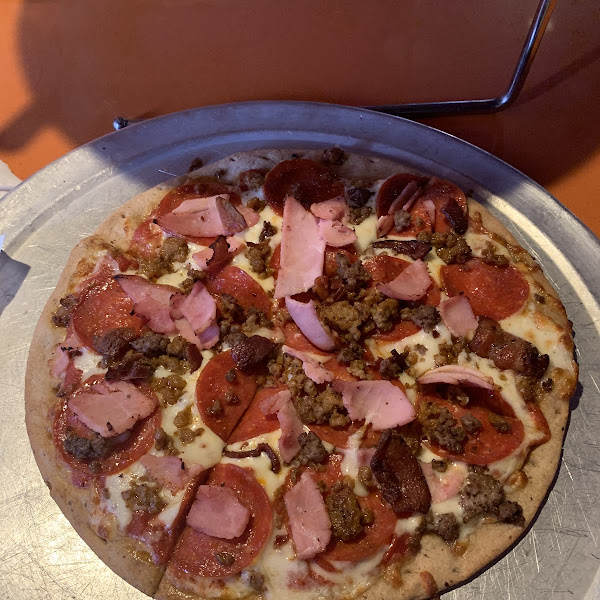 GF meat lovers pizza.