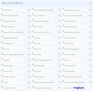 Cafe Coffee Day menu 
