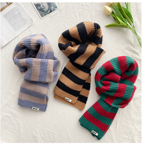 Title 8, New Contrast Striped Scarf For Womens Warmth