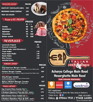 E2P Italian Pizza & Burger menu 