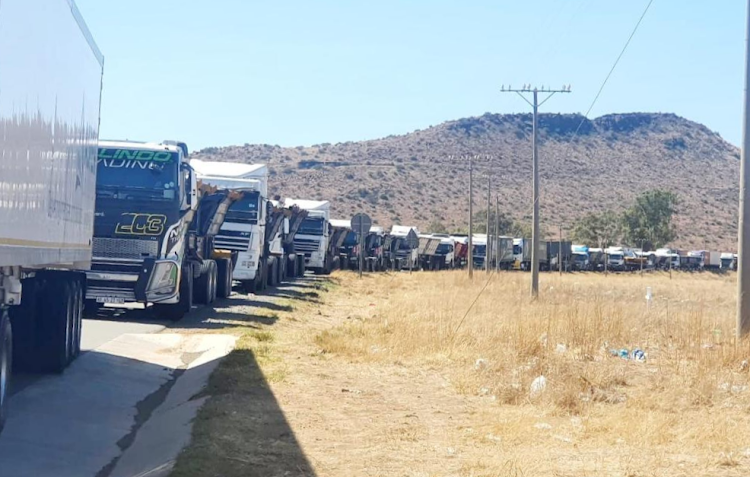 Protesting truck drivers form a blockade on the N10 near Middelburg in the Eastern Cape at the weekend.