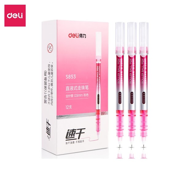 Bút Mực Gel Xanh Đen Bi Nước Nhiều Màu 0.5Mm Deli Viết Thư Pháp Ống Mực Liền S853