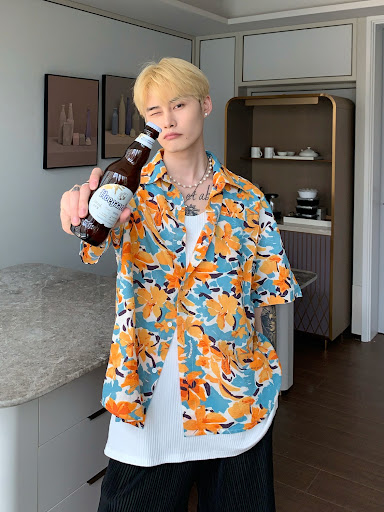 Title 5, Hawaiian Contrast Floral Shirt Men