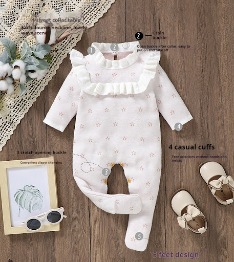 Title 7, Infant Ruffled Collar Knitted One-piece Romper ...
