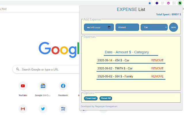 Track Expense chrome extension