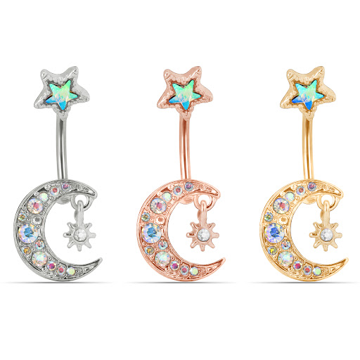 Title 1, Moon Star Stainless Steel Belly Button Ring. Du...