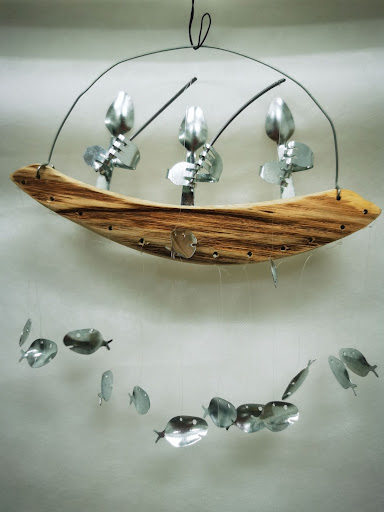 Title 8, Angler Wind Bell Wooden Boat Fishing Spoon Head...