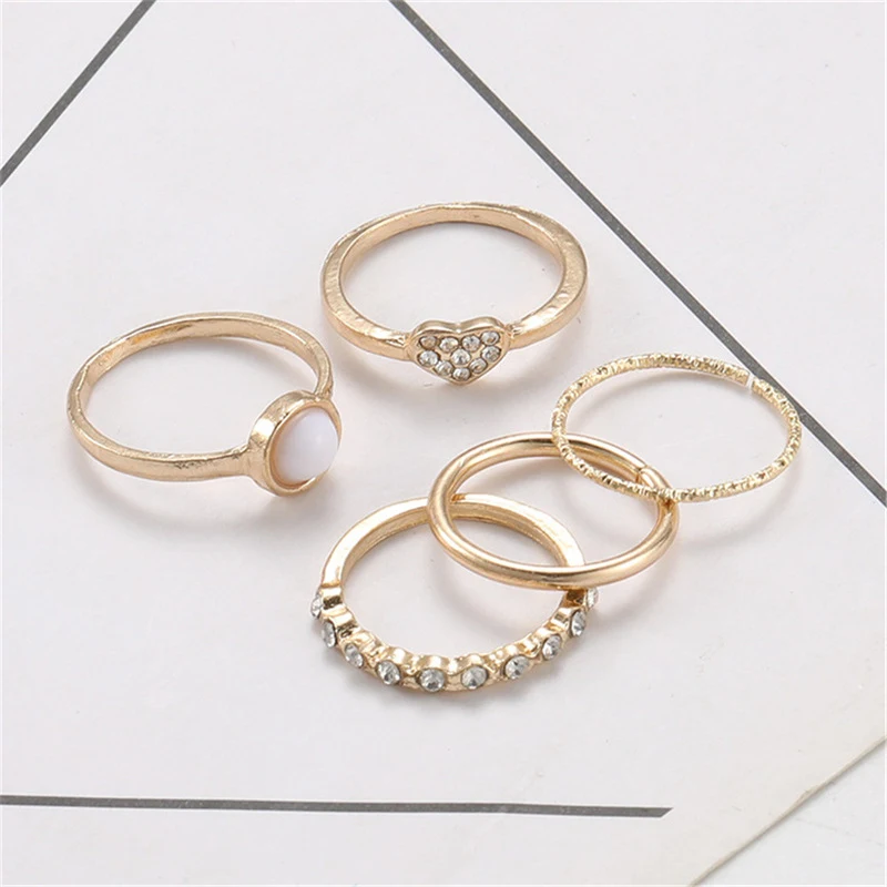 Title 2, Boho Pearl Heart Combination Knuckle Ring Set v...