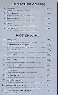 Coffee Shots menu 1