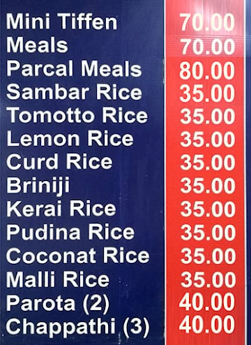 Hotel Vasantham menu 