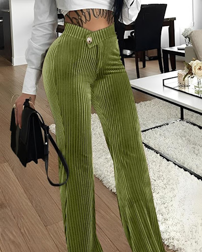 Title 5, Fashion Gold Velvet Striped Casual Womens Pant...