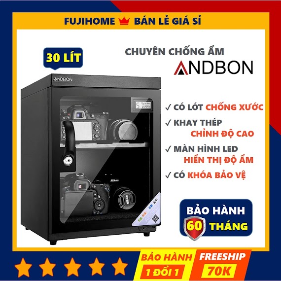 Tủ Chống Ẩm Máy Ảnh 30 Lít Andbon Ab - 30C Chính Hãng, Tủ Hút Ẩm Máy Ảnh 30L Hai Ngăn Có Xốp Chống Nước Tiết Kiệm Điện