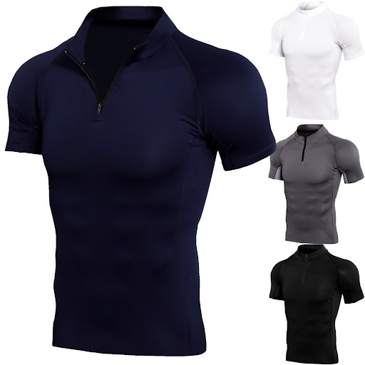 Title 2, Mens Stand Collar Zipper Fitness Short Sleeve ...