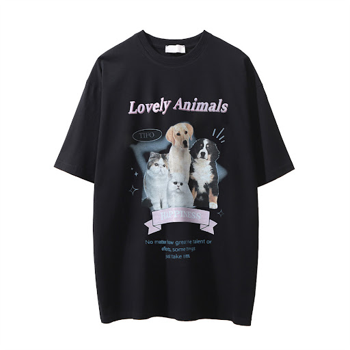 Title 5, Mens animal kitten printed short-sleeved T-shi...