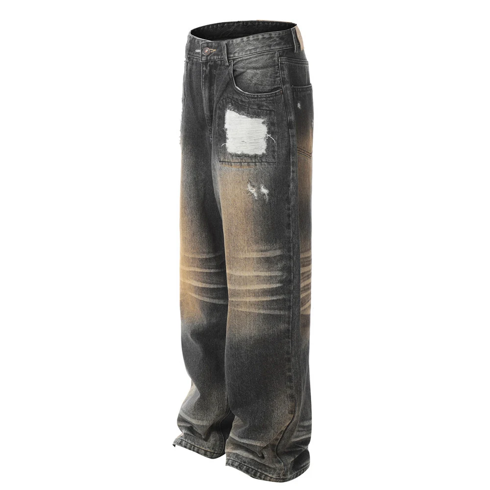 Title 12, Calças jeans retas desbotadas com gradiente e r...