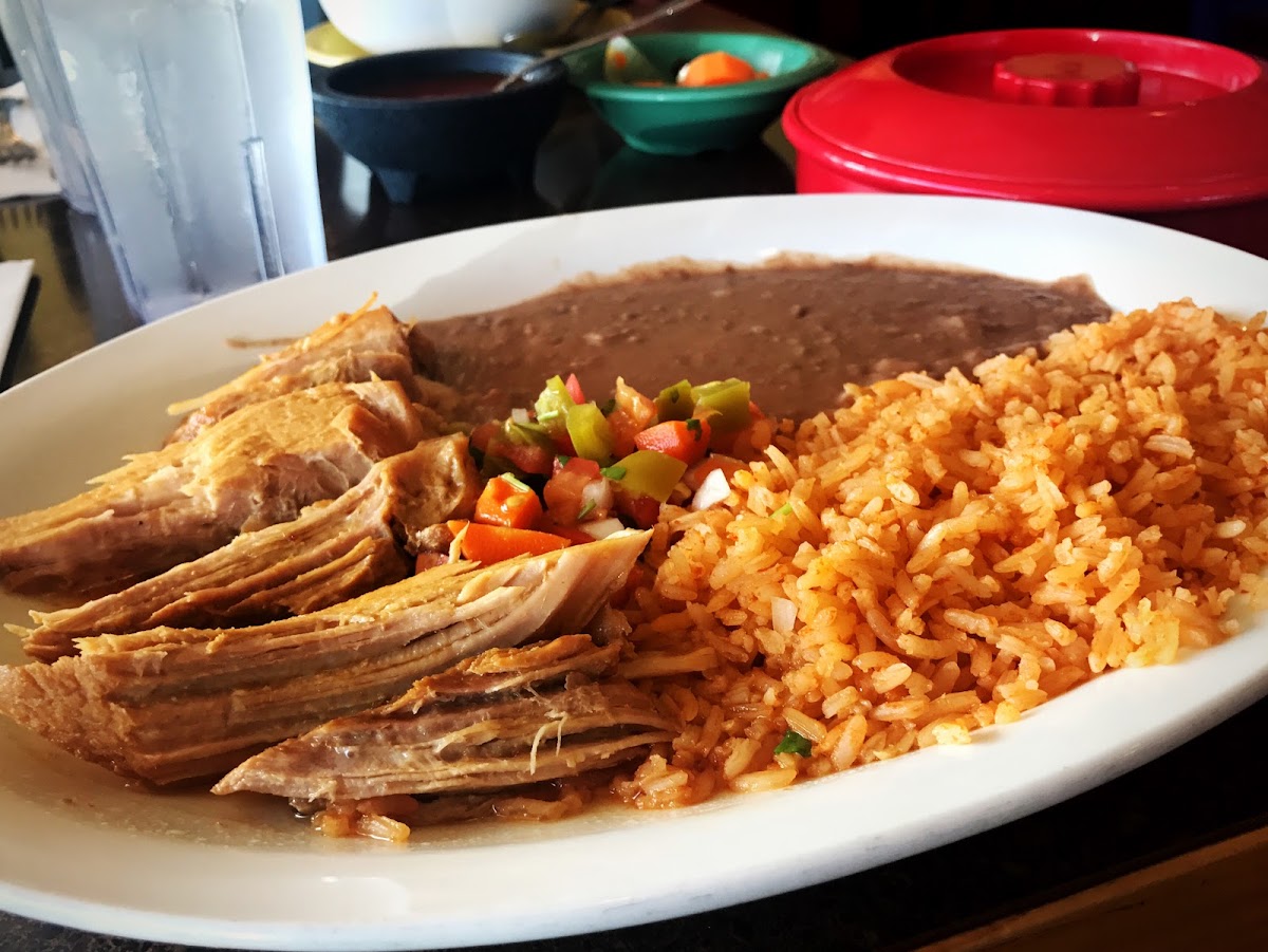 Carnitas plate with their homemade corn tortillas