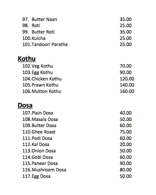 Hotel Pandian menu 