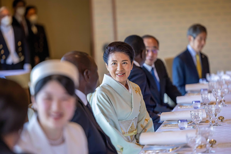 Empress Masako engages President William Ruto at the Imperial Palace in Tokyo, Japan on February 9, 2024.