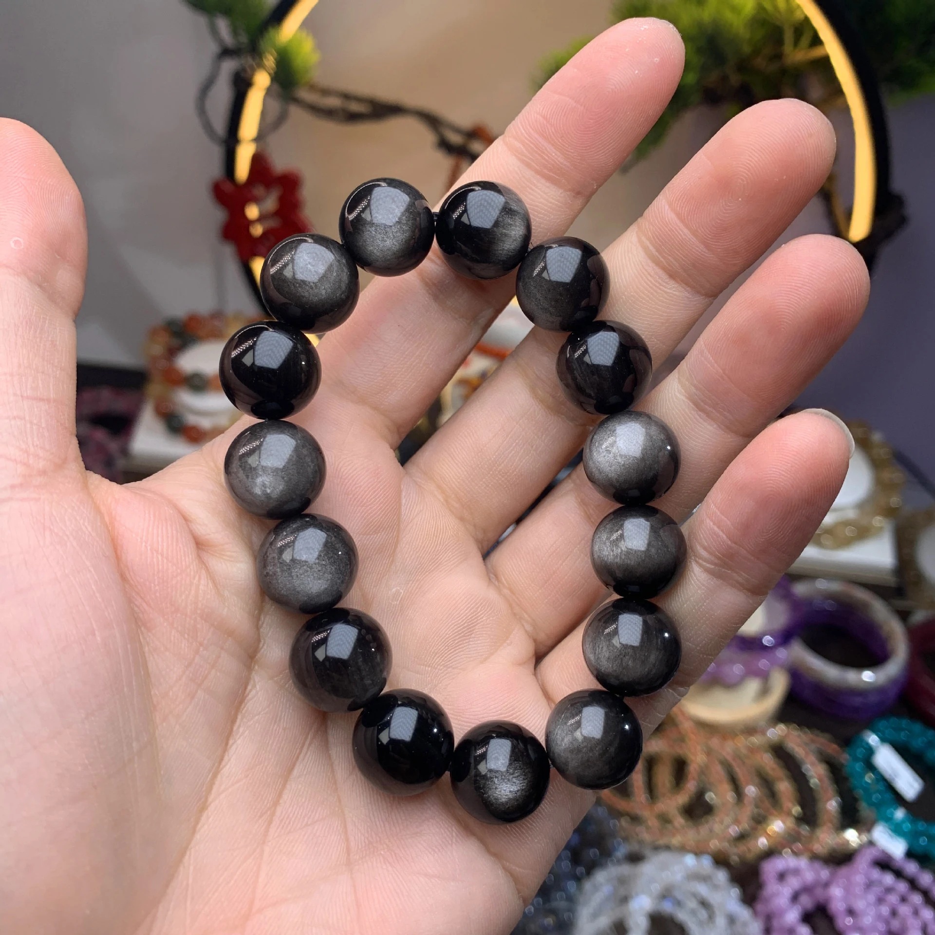 Title 5, Bracelet minimaliste en obsidienne naturelle po...