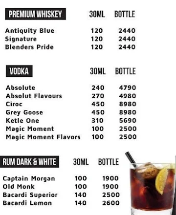 The Liquor Garage menu 