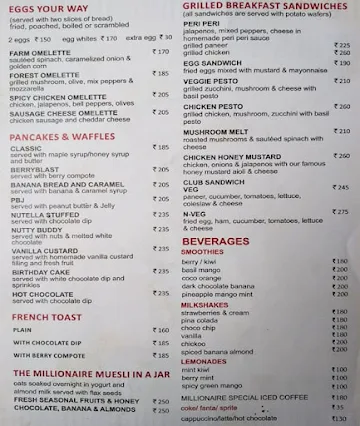 The Millionaire Express menu 