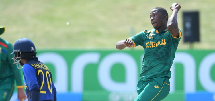 Kwena Maphaka of the U19 Proteas during the ICC U19 Men's World Cup 2024, Super Six match against Sri Lanka at JB Marks Oval on February 02, 2024 in Potchefstroom.