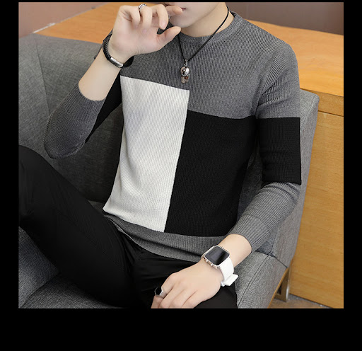 Title 4, Korean Slim Top Mens Knitted Shirt Youth Round...