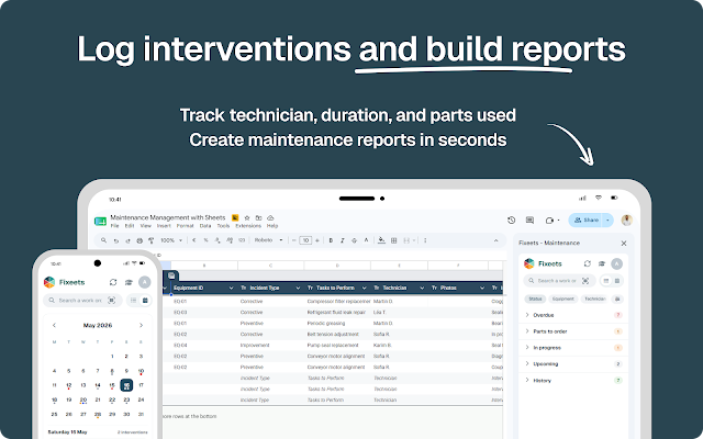 Maintenance Management with Sheets™ integration setup — ERP & logistics app on the Google Workspace Marketplace