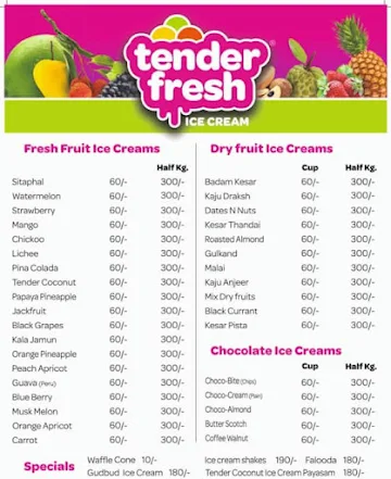 Tender Fresh menu 