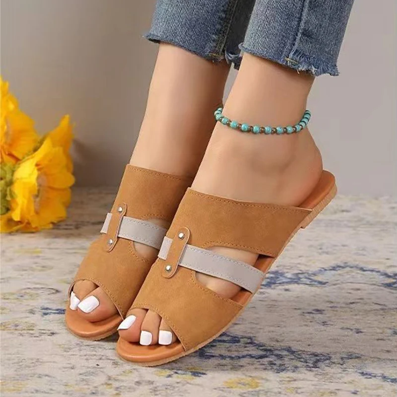 Sandalias Boca de Pez con Hebilla Mujer Verano Zapatos Playa Planas Casuales de Tacón Bajo Diapositivas Cómodas y a la Moda