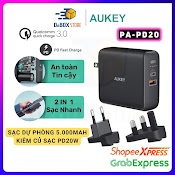 【Giao Hỏa Tốc】Củ Sạc Kiêm Sạc Dự Phòng Aukey Pa - Pd20 Dung Lượng 5000Mah, Sạc Nhanh 20W Tích Hợp - Chính Hãng