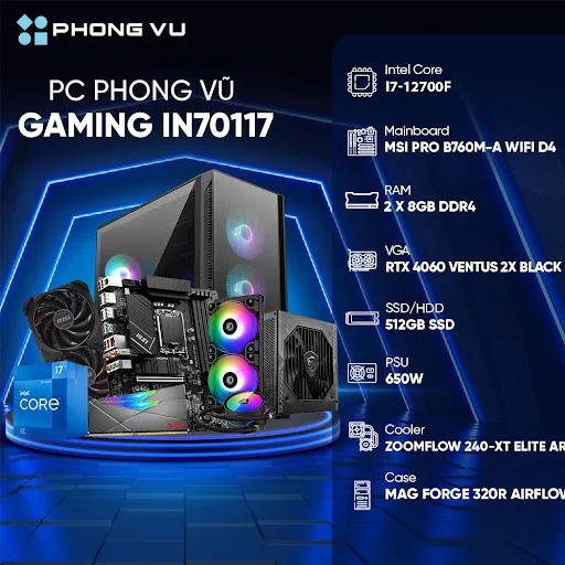 PC PV Gaming IN70117 (Intel Core i7-12700F/2x8GB/512GB SSD/Nvidia GeForce RTX 4060/Free DOS)