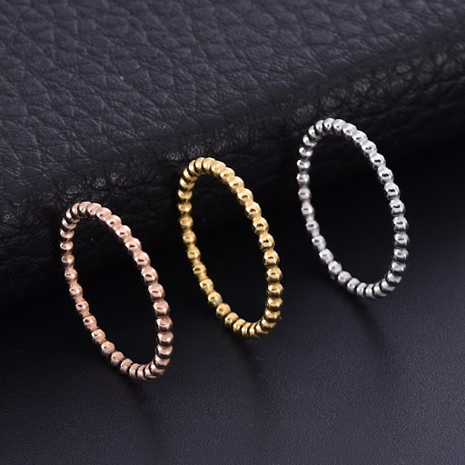 Title 3, Womens Stainless Steel Round Beads Bone Ring i...