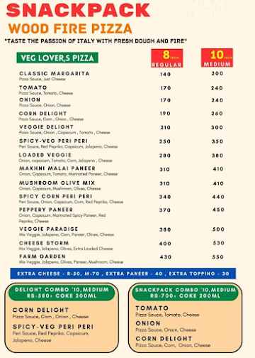 Snackpack Wood Fire Pizza menu 