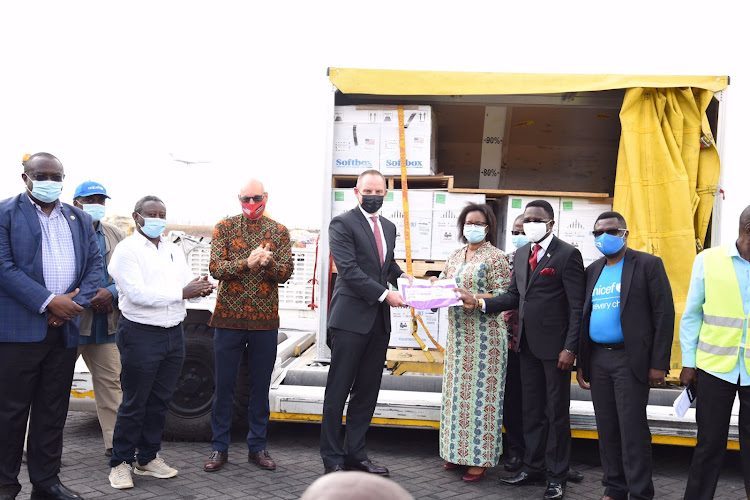 Arrival of Pfizer vaccine at the Jomo Kenyatta International Airport.